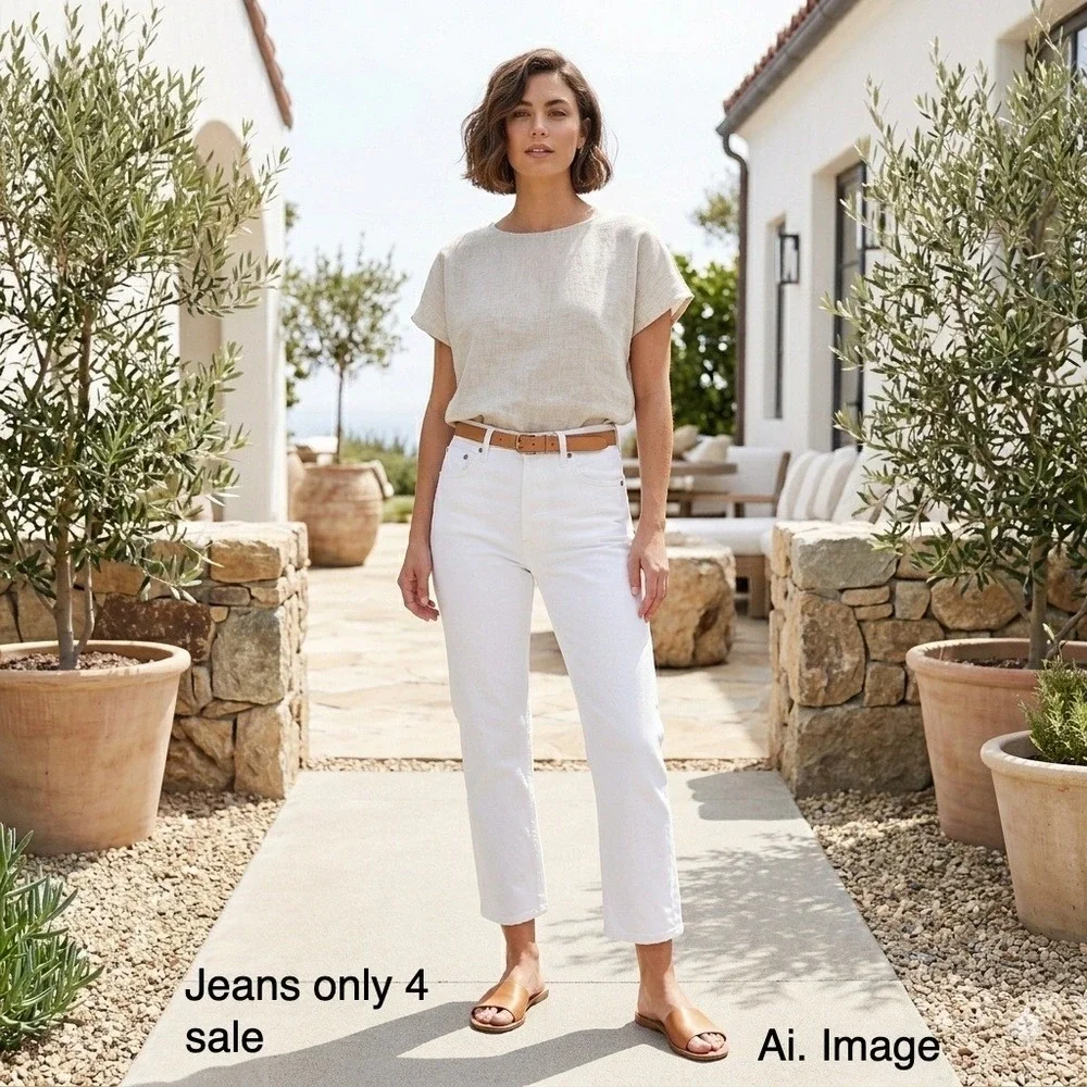 AGOLDE Riley Crop High Rise Straight Leg Jeans Sz.‎ 27 White/Cream Summer Luxury